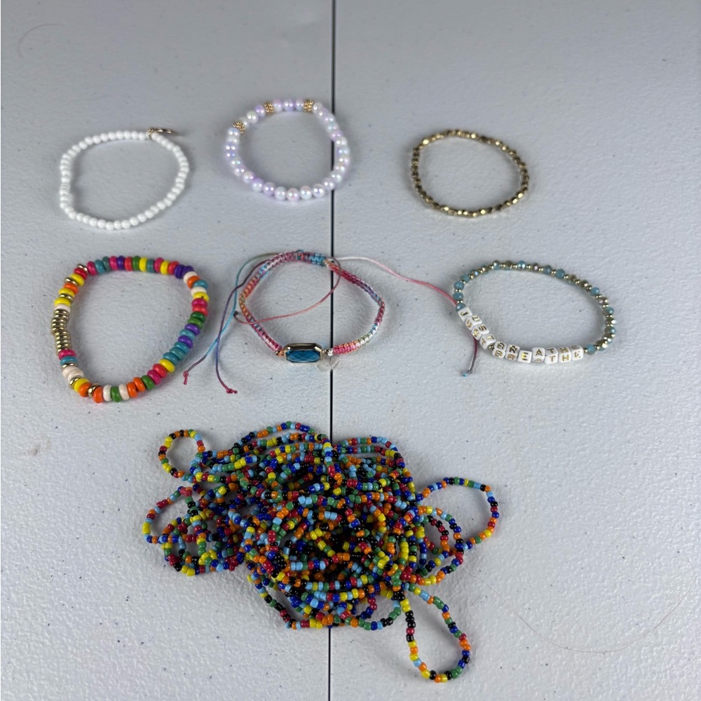 Mixed Bracelet Lot – 26 Piece Beaded, Pearl, Letter, and Stretch Bracelets